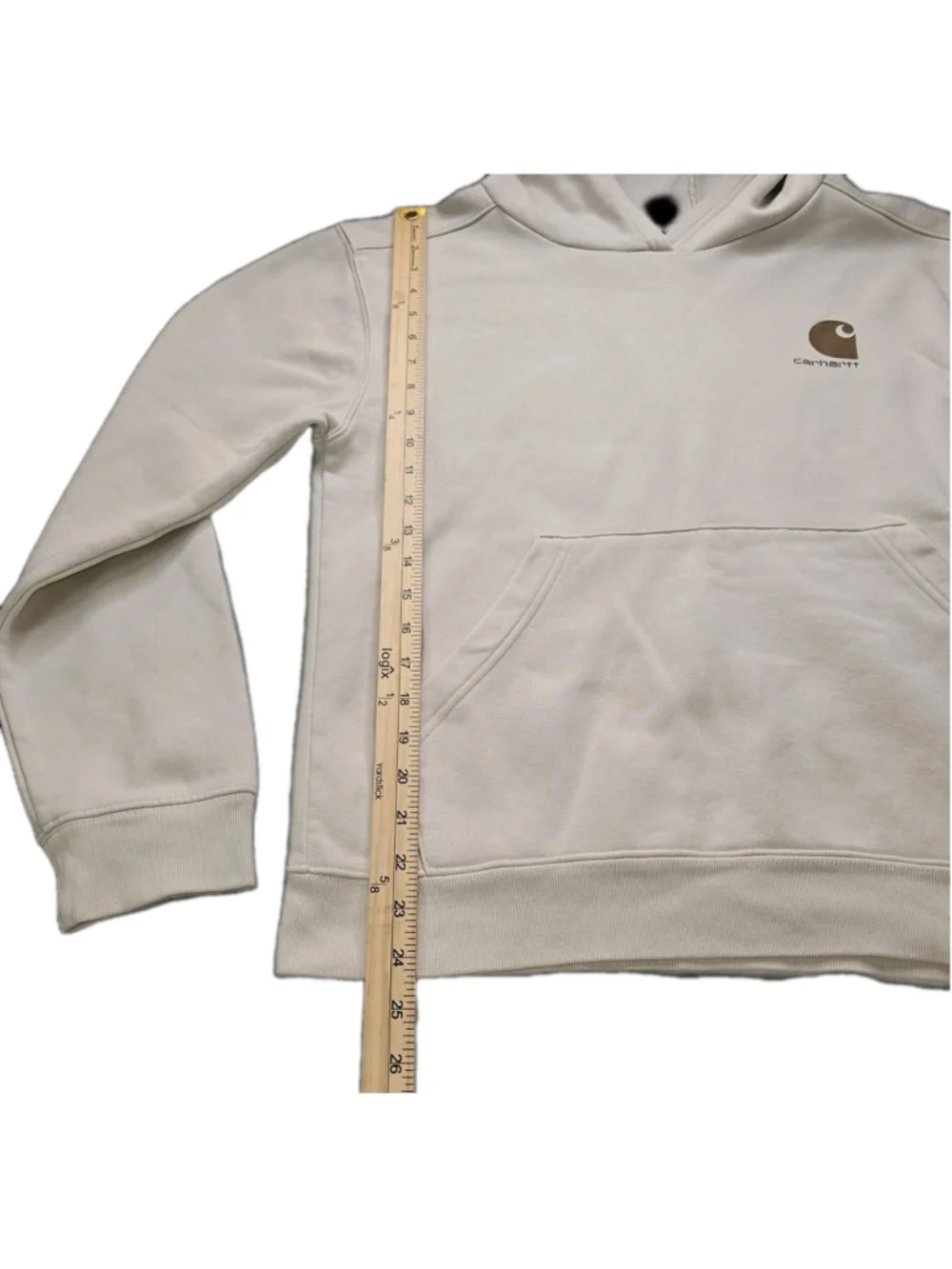 Carhartt Logo Print Pullover Hoodie Off-White Size XL 18-20 Youth